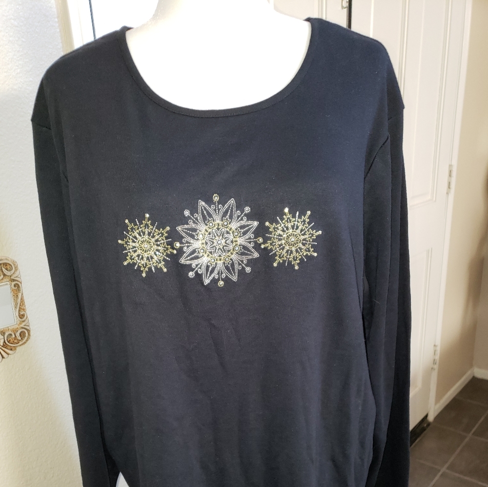 Holiday Crew Neck Long Sleeve Black NWT 3X